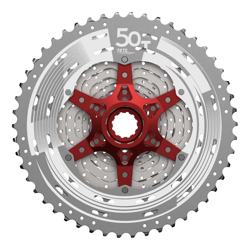 Sunrace CSMX80 11 sebességes fogaskeréksor [ezüst-piros, 11-50]
