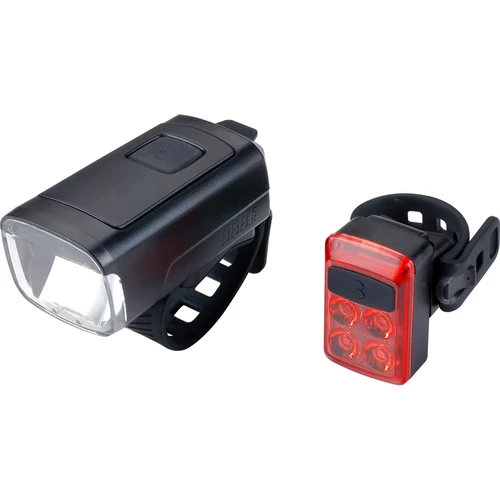 BBB Cycling kerékpáros lámpa szett BLS-231 StudCombo, 200 és 16 lumen, 4 és 3 mód, micro USB tölthető 2500 és 500 mAh akku (első és hátsó), gumis felfogatással
