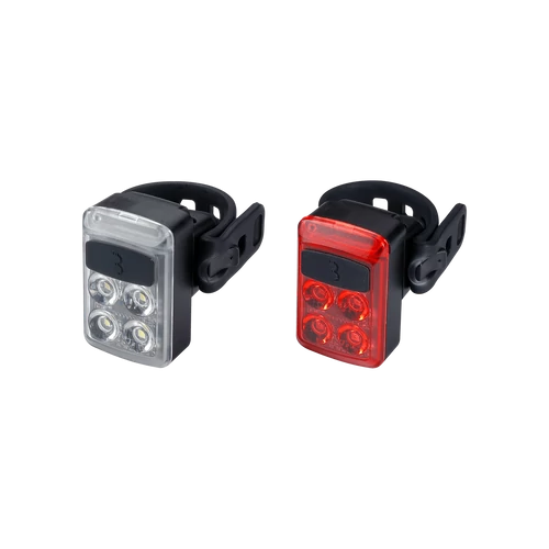 BBB Cycling kerékpáros lámpa szett BLS-237 Slide, 50 és 16 lumen (első és hátsó), 5 mód, micro USB tölthető 500mAh akku, gumis felfogatással