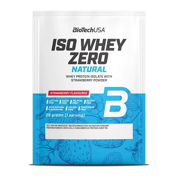 Iso Whey Zero Natural tejsavófehérje izolátum alapú italpor - 25 g eper ízű 10 db/csomag