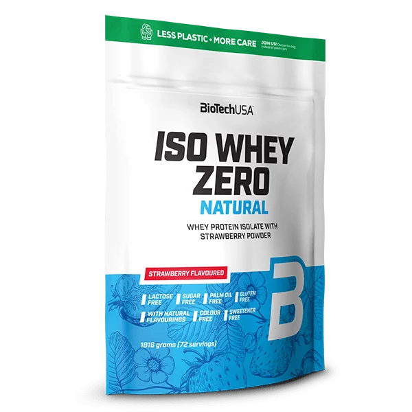 Iso Whey Zero Natural tejsavófehérje izolátum alapú italpor - 1816 g eper ízű