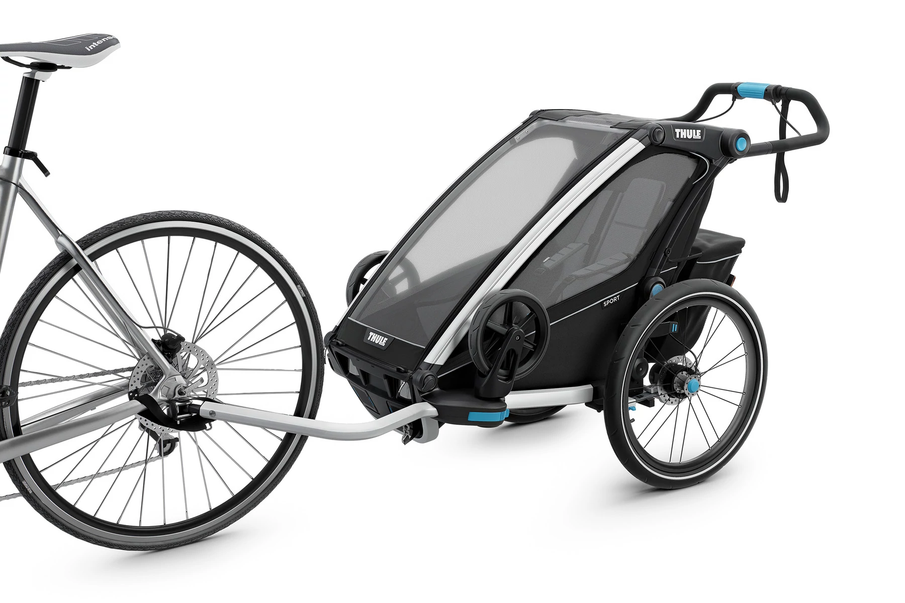 Kerékpár utánfutó THULE CHARIOT SPORT 1 BLACK (kerékpáros, sétáló, és futó kit a csomagban) 1 gyereknek