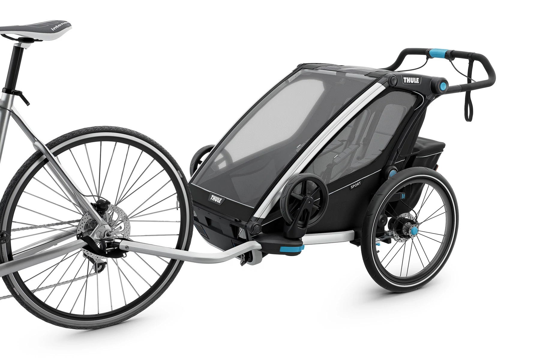 Kerékpár utánfutó THULE CHARIOT SPORT 2 BLACK (kerékpáros, sétáló, és futó kit a csomagban) 2 gyereknek